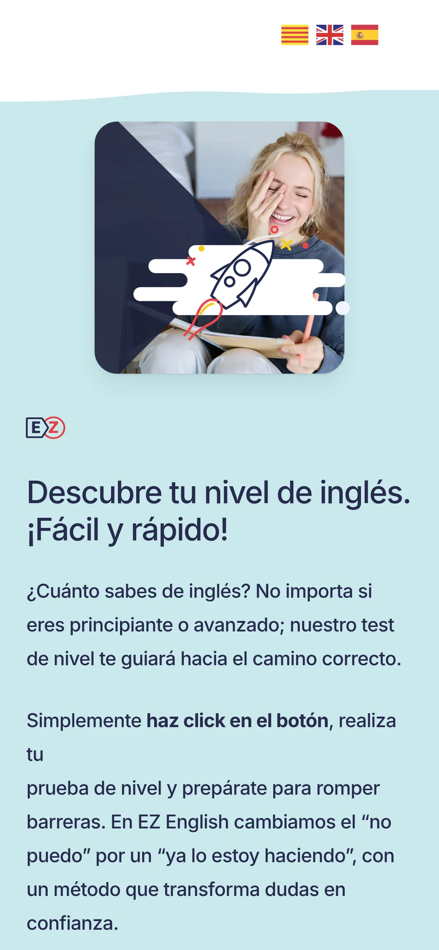 Invitación a descubrir el nivel de inglés en la versión móvil de la web