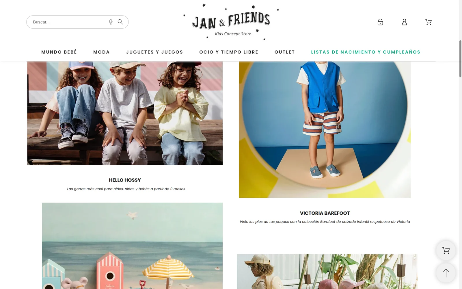 Selección editorial de marcas y colecciones en la home de Jan & Friends