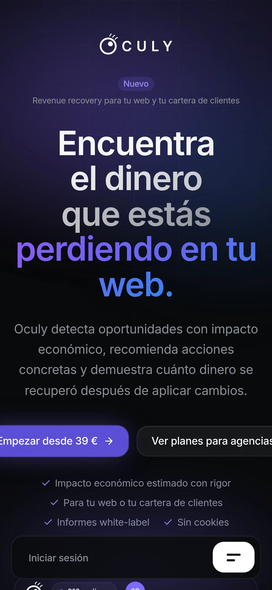 Portada de Oculy en móvil