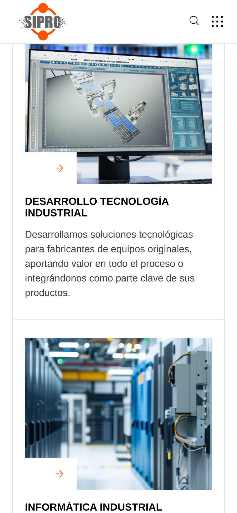 Áreas de solución de Sipro en móvil