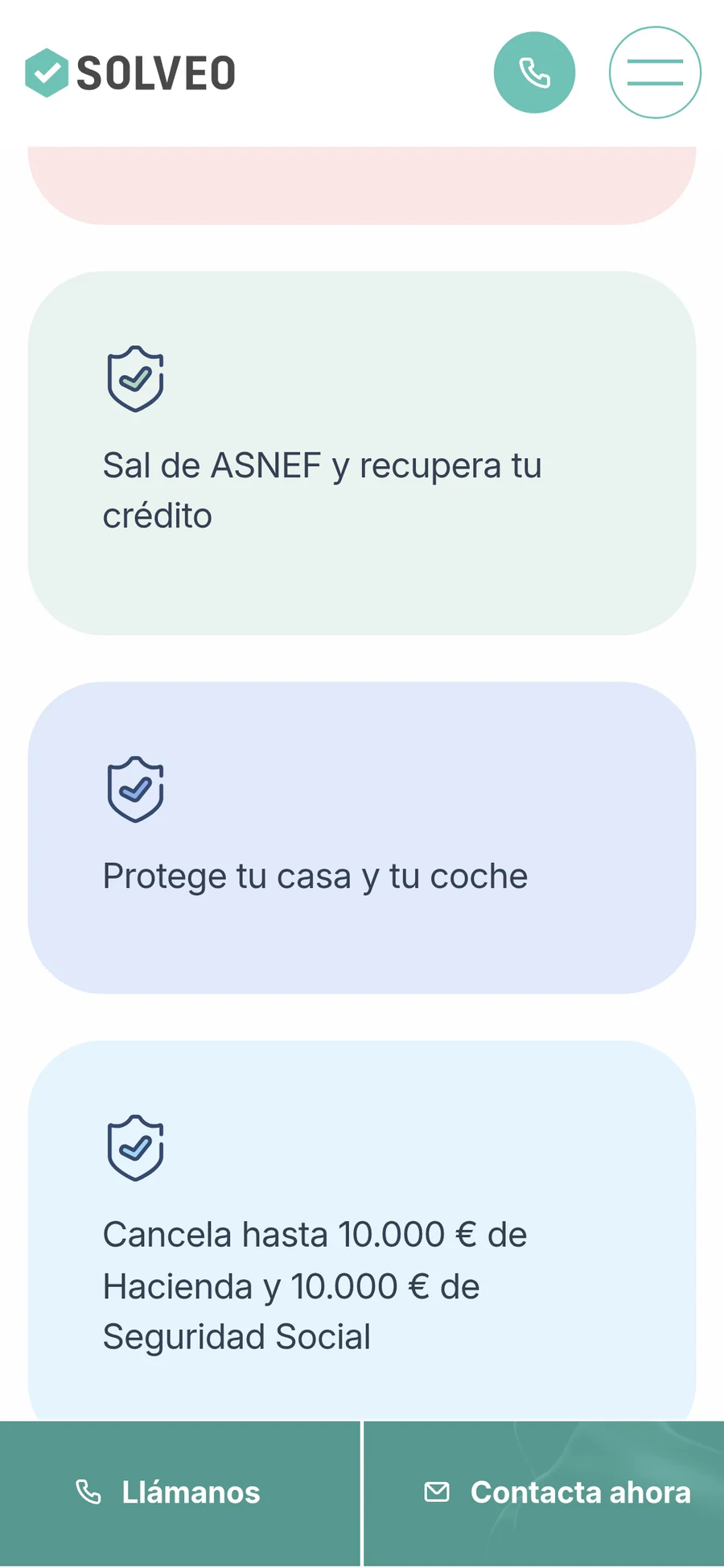Tarjetas de beneficios de Solveo adaptadas a móvil