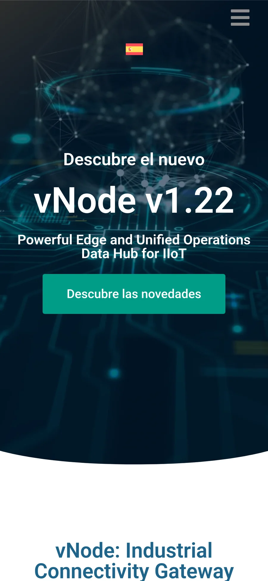 Portada en español de vNode en móvil