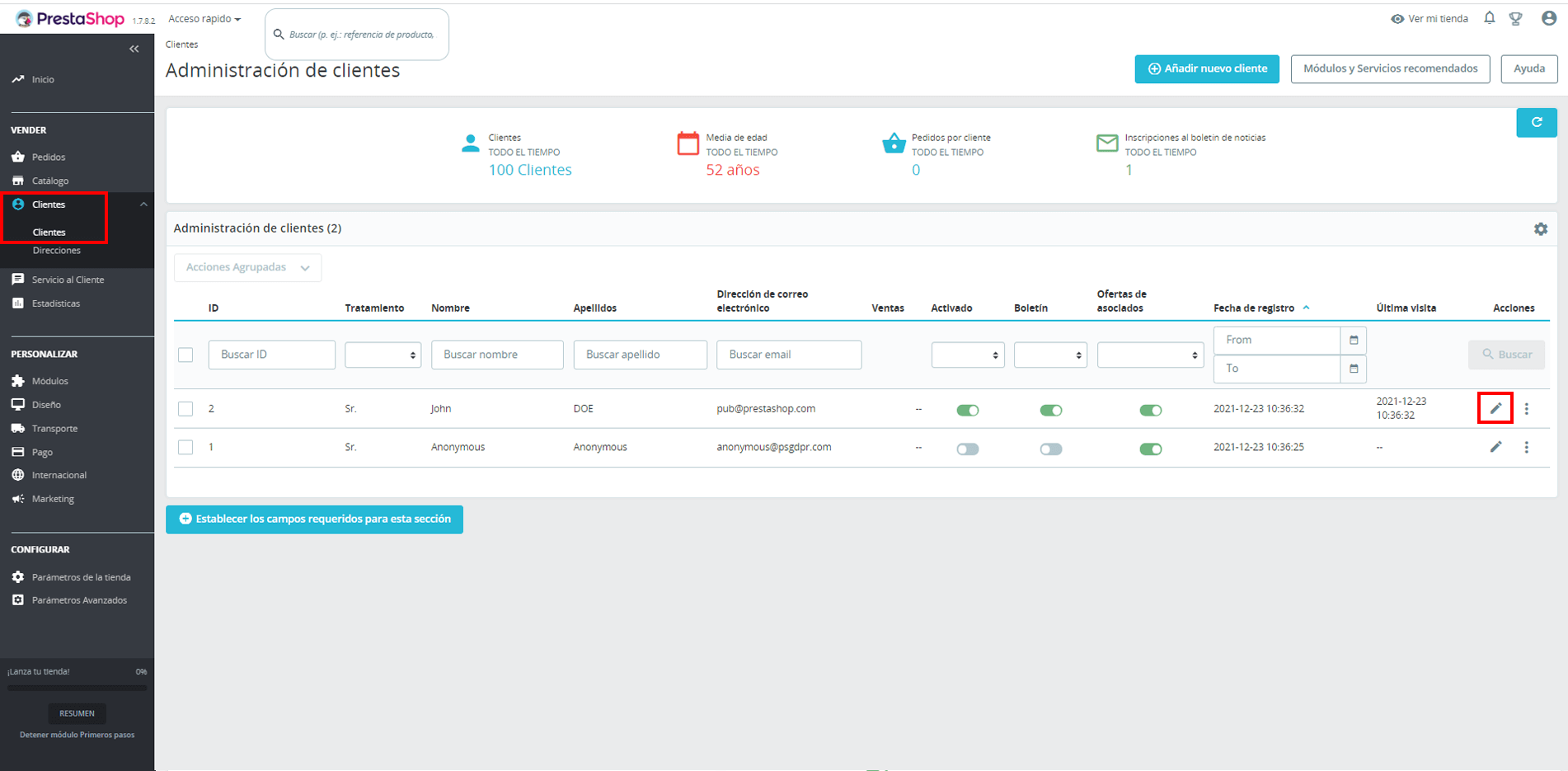 Imagen de ecommerce PrestaShop antiguo. Vesrión 1.8